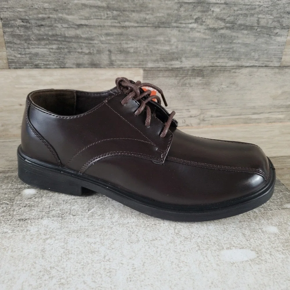 Deer Stags Gabe Boys Shoe 3 M Dark Brown Simulated Leather Square Toe Lace Up